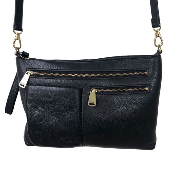 Fossil Purse Womens S Black Pebble Leather Gold Zipper Crossbody Vintage Classic - Picture 10 of 15